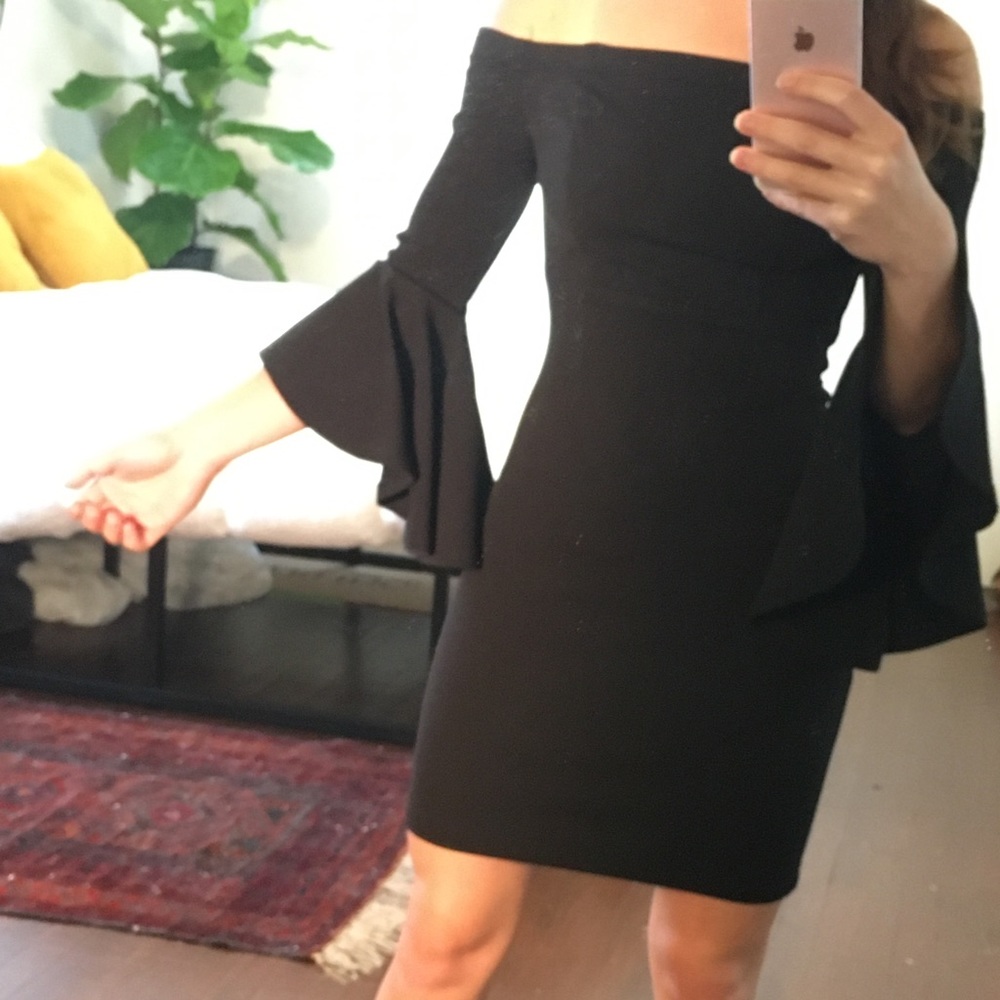 Teeze Me Black Bell Sleeve Off Shoulder Dress